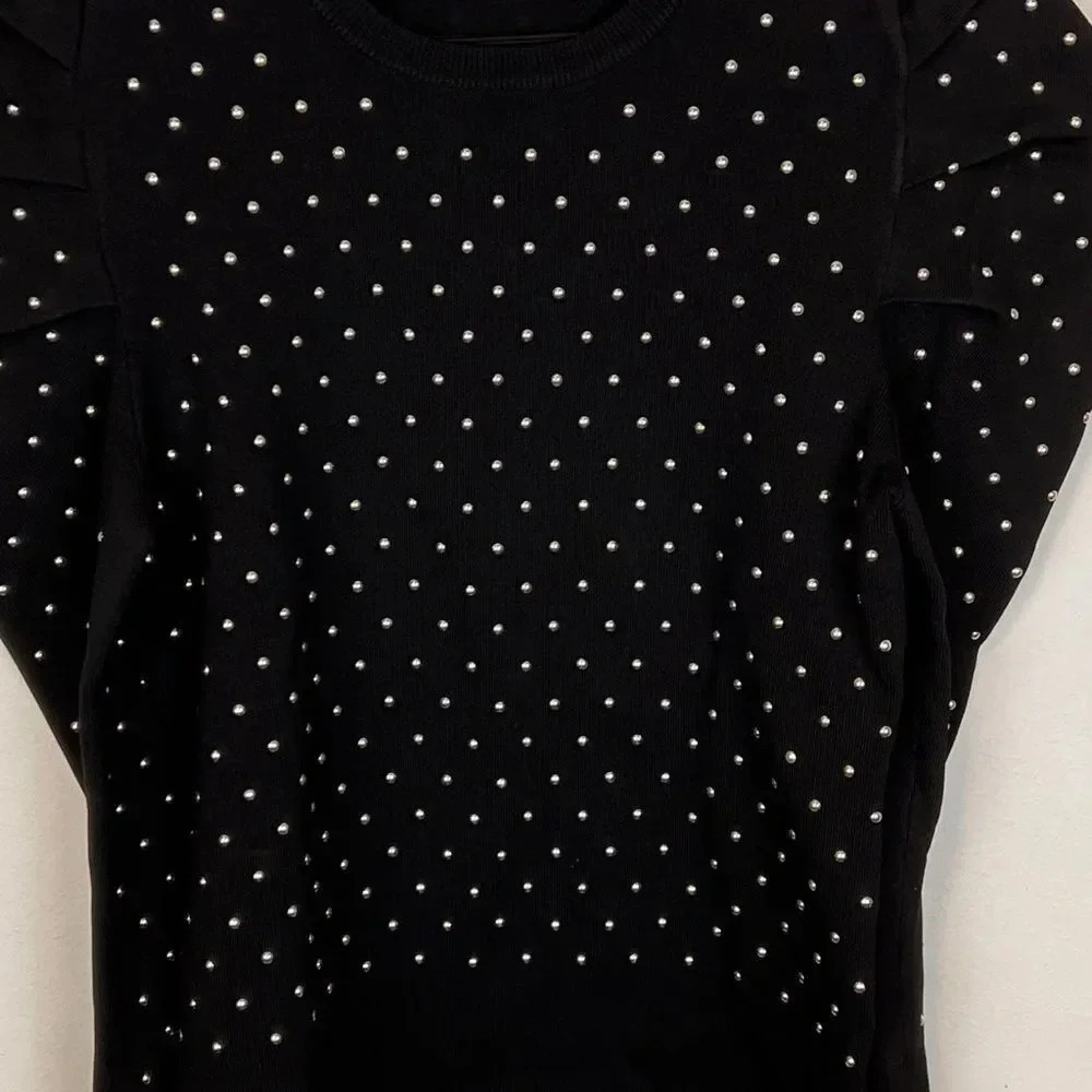 Apparalel Black Puff Shoulder Top Size L - Picture 12 of 16